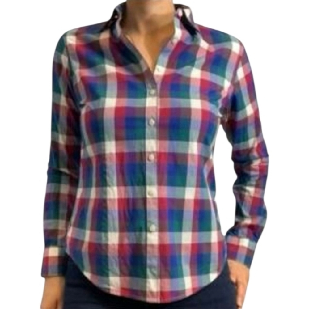 Brooks Brothers 346 Women’s Plaid Button-Down Shirt Size 12 Cotton Preppy Office